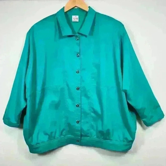VINTAGE 70s 80s Bomber Jacket House Chore Coat Barn Jacket 3/5 Sleeve Teal XL - Picture 1 of 11